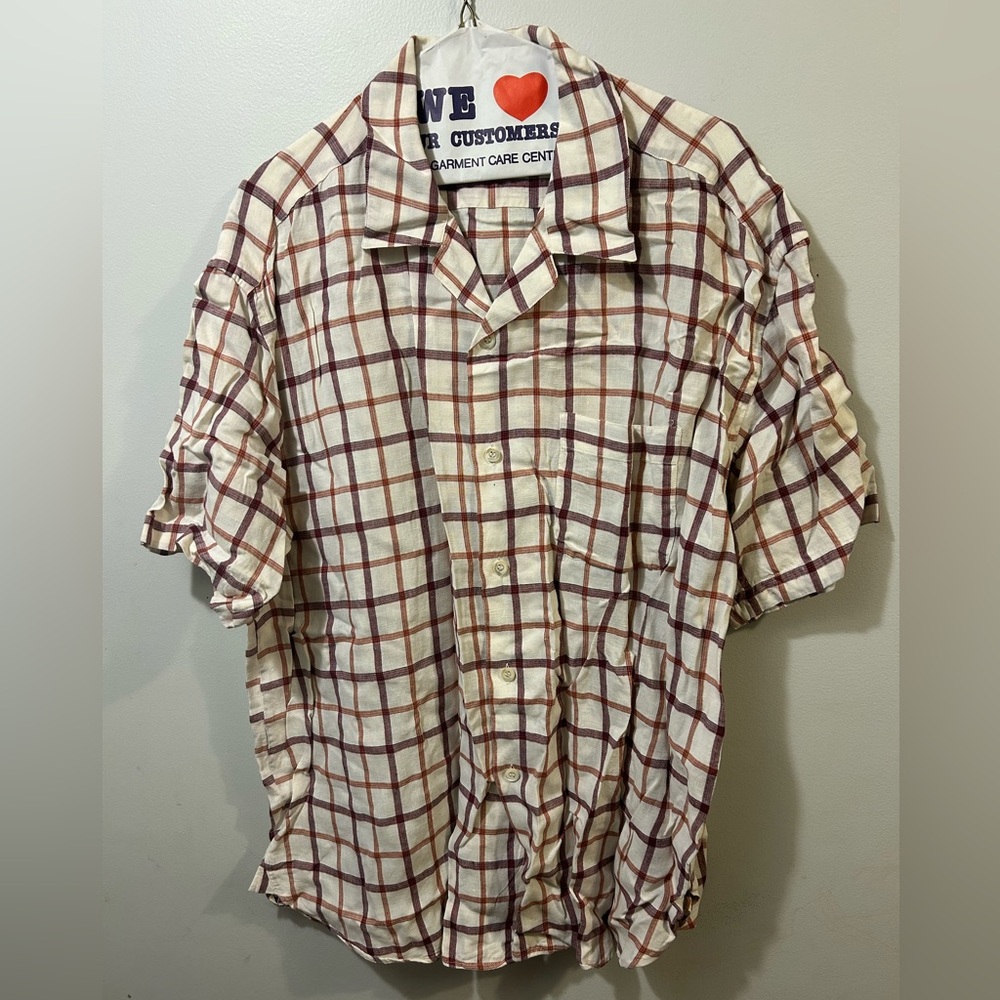Iceberg Casual Plaid Shirt - Cream and Brown XXL Y2K